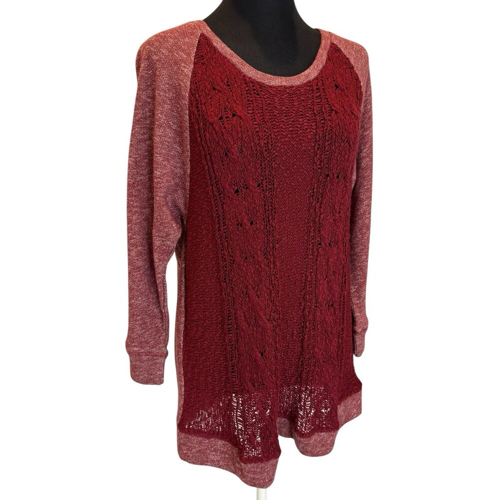 Lucky Brand Lucky Lotus Women’s Large L Softest Knit Sweater Raglan Biking Red